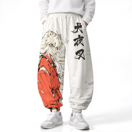 BE001 Pants Inuyasha Loose Wide Leg Drawstring Elastic Waist