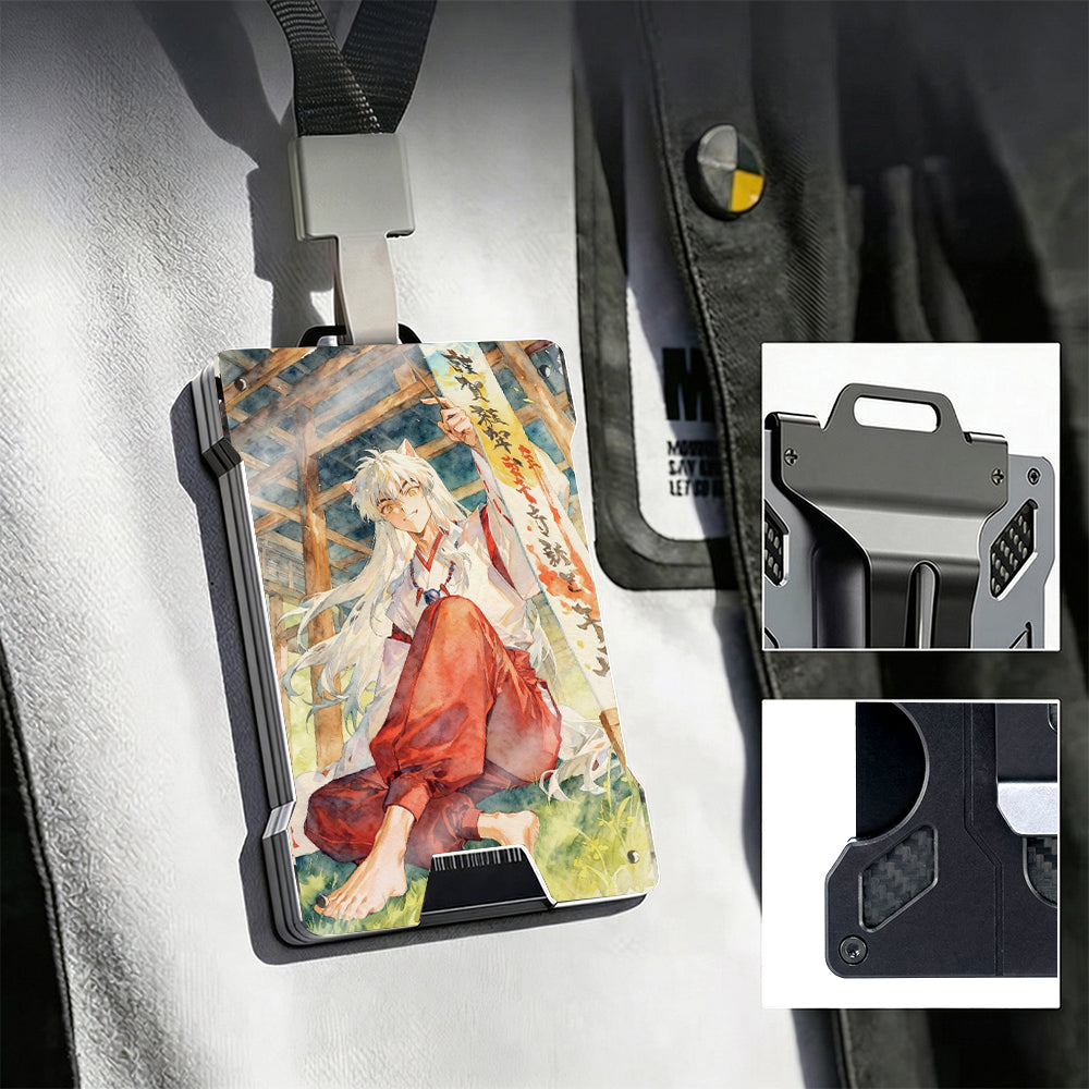 BE001 Metal Wallet Aluminum Featuring Inuy4sha Style Kimono Illustration Design - Image 2