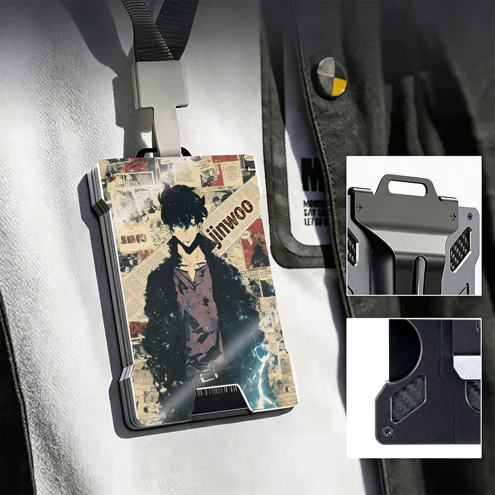 CC Metal Wallet Featuring Sol0 Leveling Shadow Hunter Dark Fantasy Artwork - Image 2