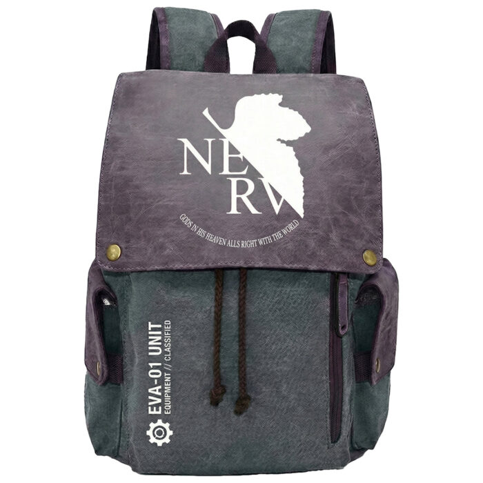 BA001 Backpack Featuring Ne0n Genesis Evangelion N3RV Ev4 01 Unit Purple Green Emblem