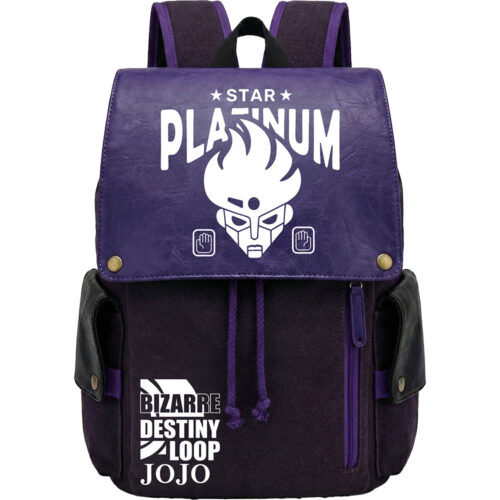 BG001 Backpack Featuring J0Jo Bizarre Adventure Star Plat1num Purple Black Destiny Loop Emblem