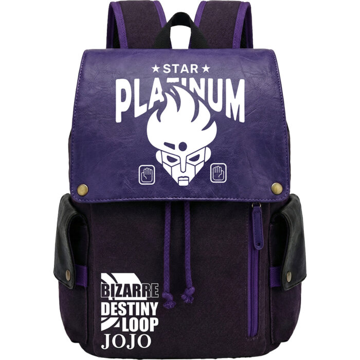 BG001 Backpack Featuring J0Jo Bizarre Adventure Star Plat1num Purple Black Destiny Loop Emblem