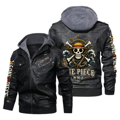 AA002 Leather Jacket One Piece Straw Hat Pirates Emblem Design