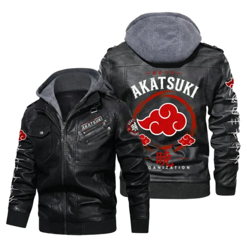 AB002 Leather Jacket Naruto Akatsuki Red Cloud Design