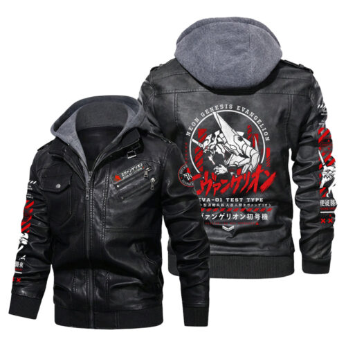 BA001 Leather Jacket Featuring Neon Genesis Ev4ngelion Unit 01 Mecha Graphic