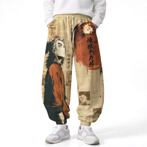 AD004 Pants Demon Slayer Rengoku Kyojuro Loose Wide Leg Drawstring Elastic Waist