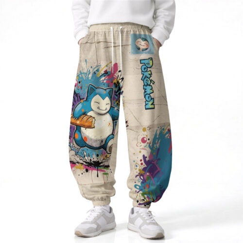 DA003 Pants Pokemon Snorlax Loose Wide Leg Drawstring Elastic Waist