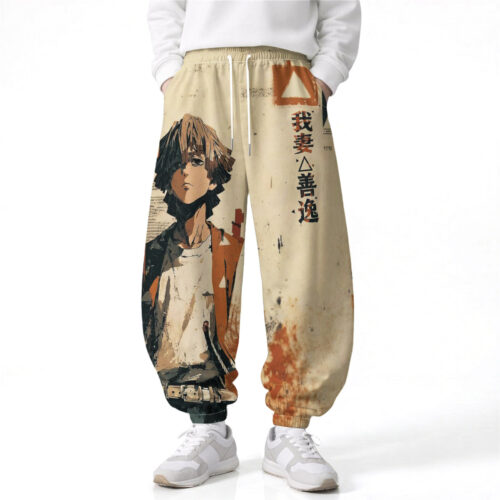 AD001 Pants Demon Slayer Zenitsu Agatsuma Loose Wide Leg Drawstring Elastic Waist