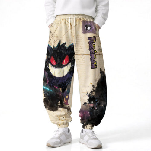 DA001 Pants Pokemon Gengar Loose Wide Leg Drawstring Elastic Waist