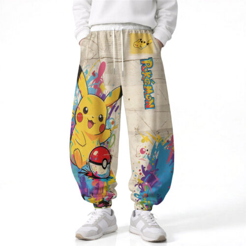 DA002 Pants Pokemon Pikachu Loose Wide Leg Drawstring Elastic Waist