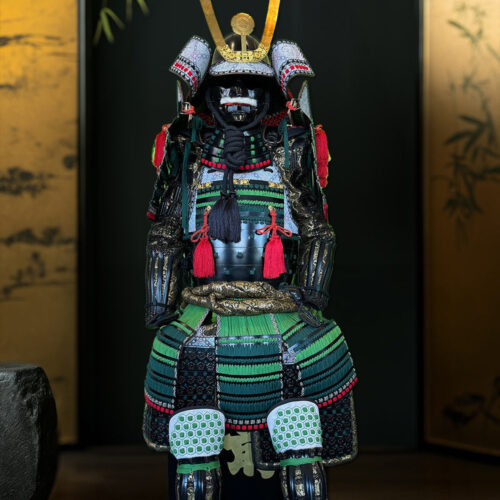 Limited Handmade Blue & Black Armor Ã-yoroi Demon Maedate Gold Pattern Rope