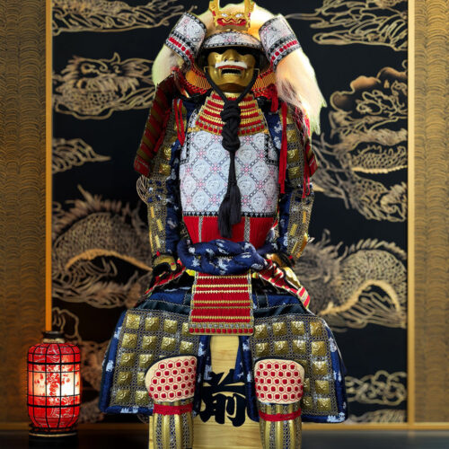Limited Handmade Blue & Black Armor Ã-yoroi Demon Maedate Blue Pattern Rope