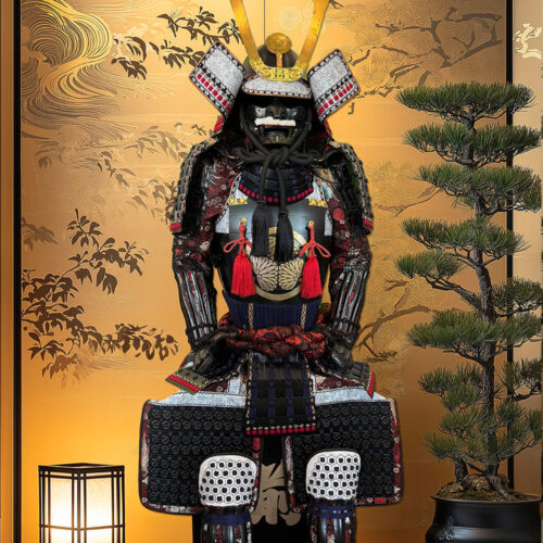 Limited Handmade Blue & Black Armor Ã-yoroi Demon Maedate Red Black Rope