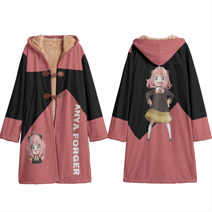 DB001 Anime hooded Cloak Anya Pink Trench Coat / Robe Cosplay Costumes Cultural streetwear