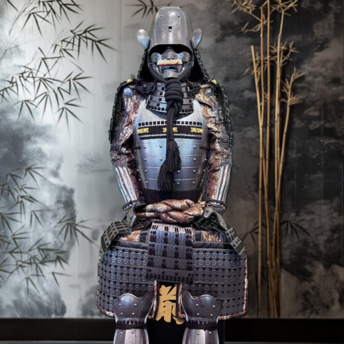 Limited Handmade Blue & Black Armor Ã-yoroi Demon Maedate Gold Pattern Rope