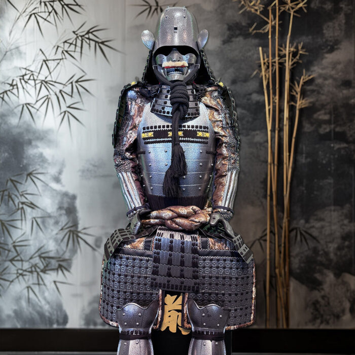 Limited Handmade Blue & Black Armor Ã-yoroi Demon Maedate Gold Pattern Rope