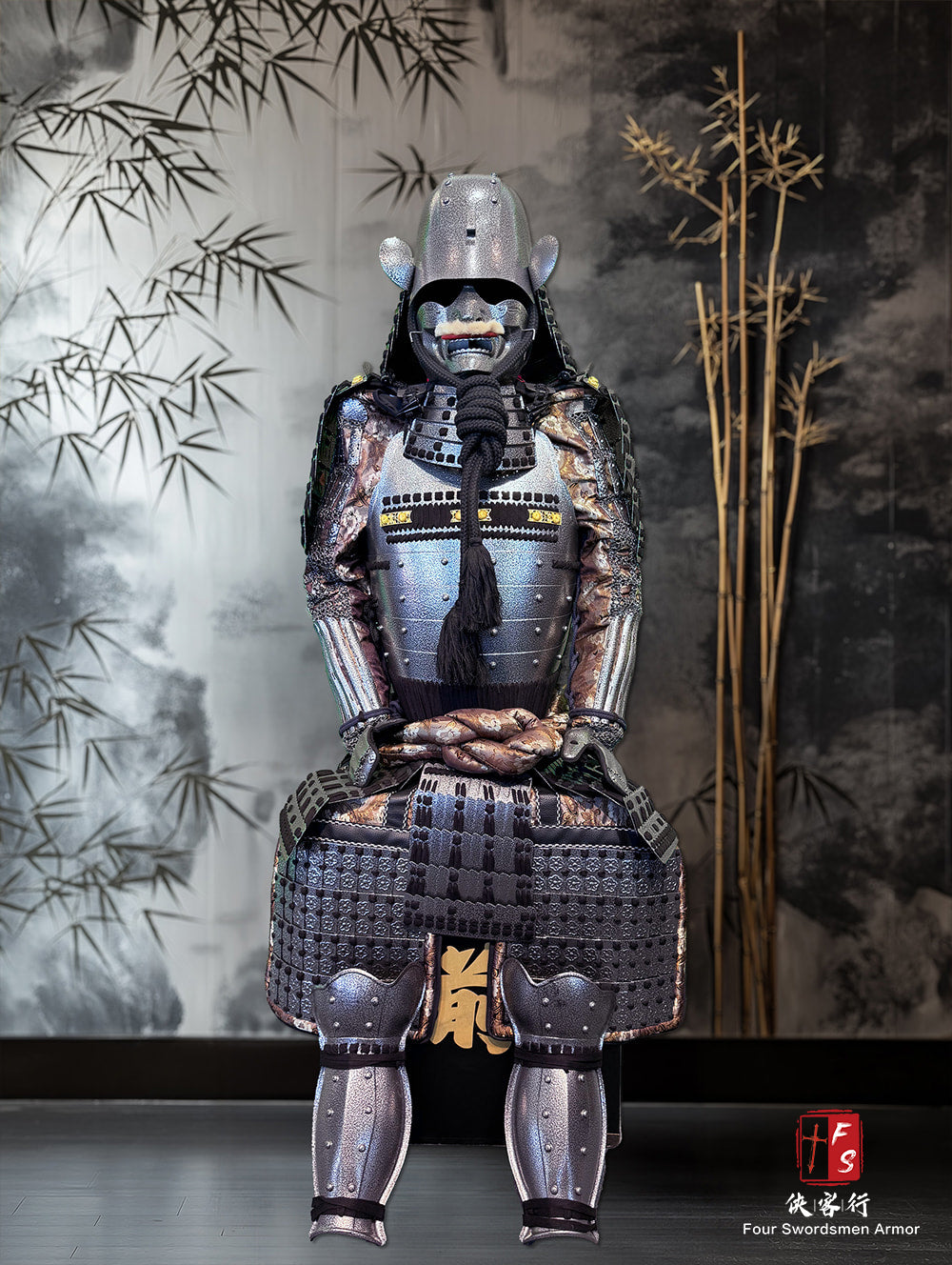 Limited Handmade Blue & Black Armor Ã-yoroi Demon Maedate Gold Pattern Rope