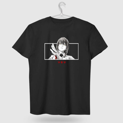 链锯人 Makima T-shirt Black Cotton Shirt with Anime Trio Print
