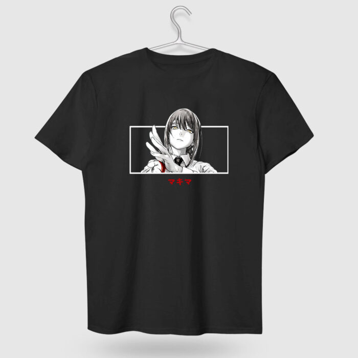 链锯人 Makima T-shirt Black Cotton Shirt with Anime Trio Print