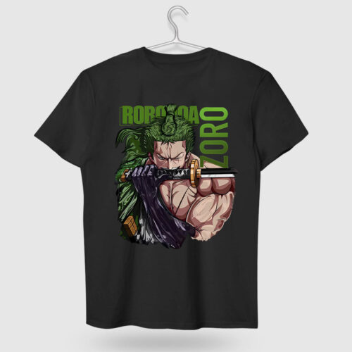 Straw Hat Men's Short Sleeve T-Shirt Roronoa Zoro Japanese Flag Anime Design Crew Neck