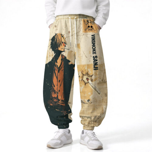AA001 Anime Pants Loose Drawstring Wide Leg Elastic Waist