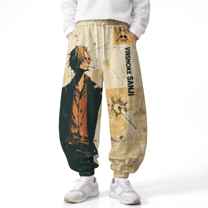 AA001 Anime Pants Loose Drawstring Wide Leg Elastic Waist