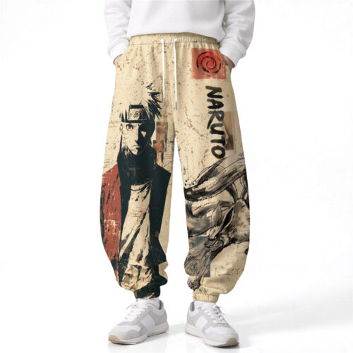 AB002 Anime Pants Loose Drawstring Wide Leg Elastic Waist