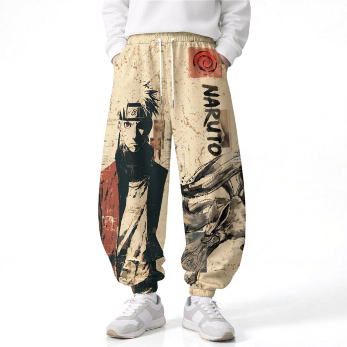 AB002 Anime Pants Loose Drawstring Wide Leg Elastic Waist