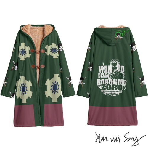 Front and back of the Roronoa Zoro Wano hooded cloak, SKU KVTC-AA-004